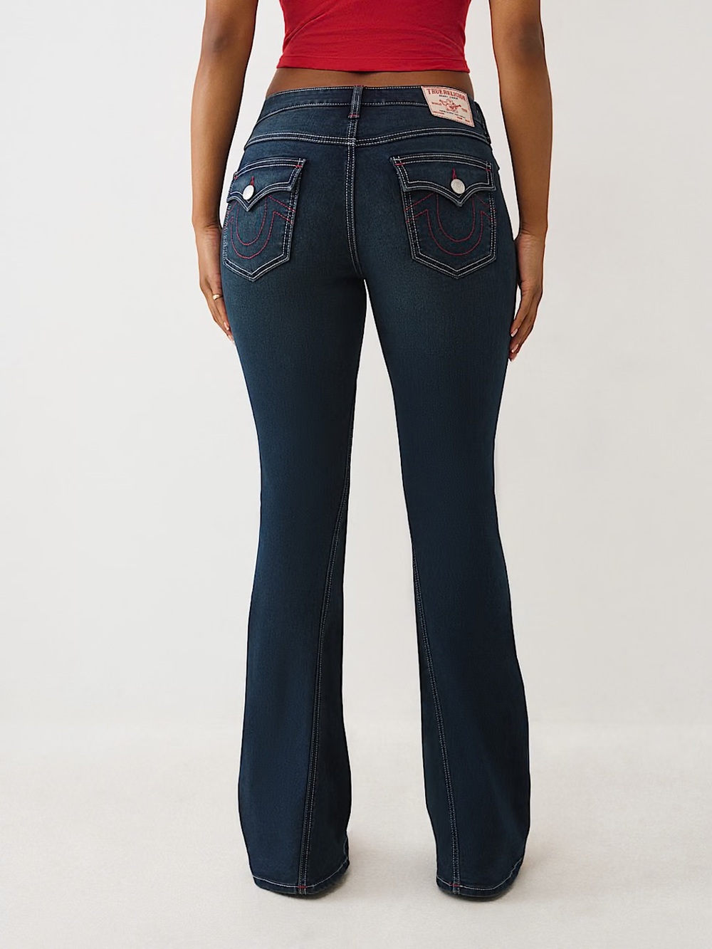 NWT Joey True Religion Dark Blue Mid Size Flare Jeans Denim W28 Pants Red Stitch